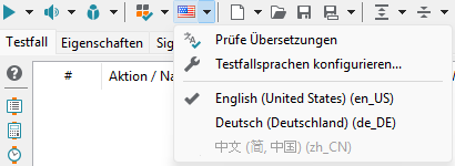 Menü zur Auswahl der aktuellen Testfallsprache