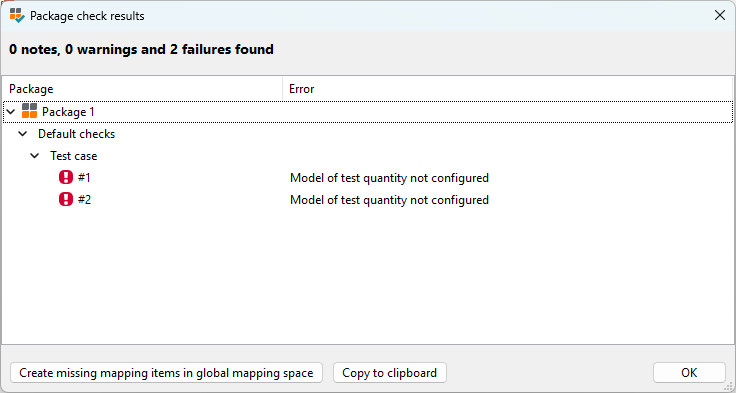 Package check result dialog