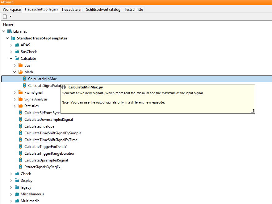 Standard-Traceschrittvorlagen - trace.check 2026.2 Hilfe